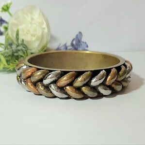 Vintage Multi Tone Coppee & Brass Textured Bangle Bracelet Made in India